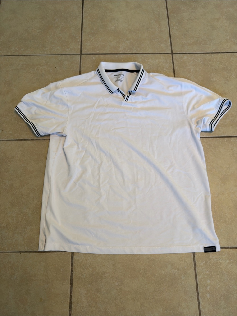 Kenneth Cole White Polo with Navy Stripe Trim